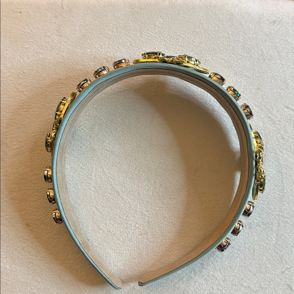 Chunky, Vintage Gold & Emerald Green Glass Bee Bejeweled Headband - Picture 3 of 3